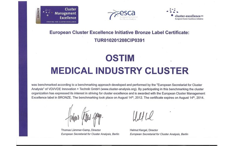 OSTİM Medikal Sanayi Kümelenmesi Avrupa mükemmellik girişimi bronz küme etiketi ile ödüllendirildi.